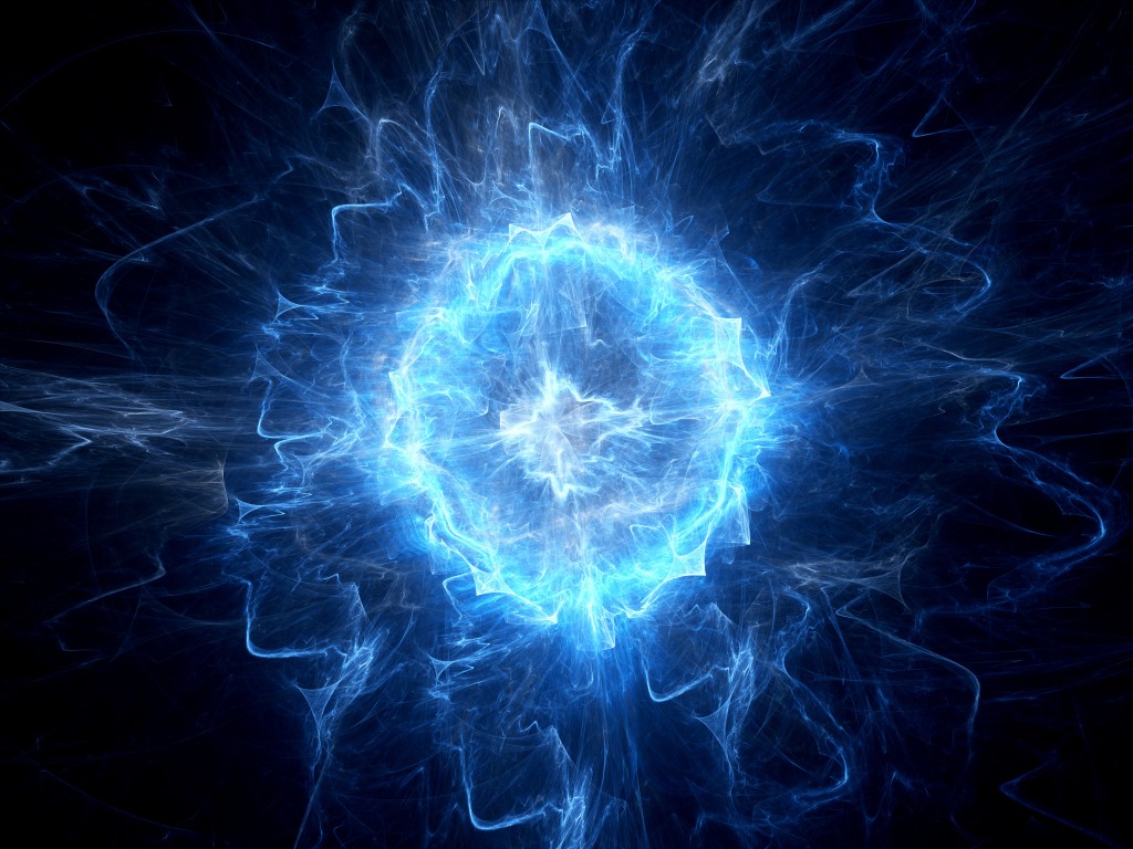 Blue glowing ball lightning, computer generated abstract background