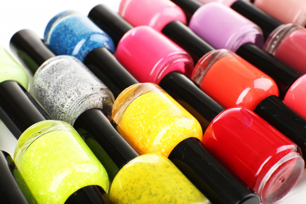 Colorful nail polishes, close-up