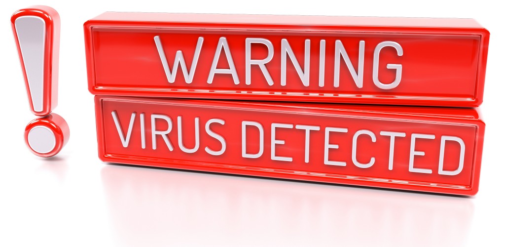 Warning Virus Detected - 3d banner, isolated on white background