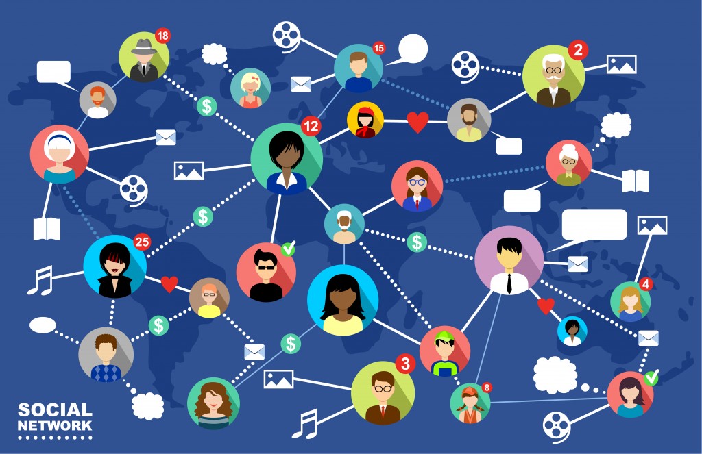 The concept of social networks, internet and online communication.