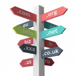 Signpost with domain names isolated on white background