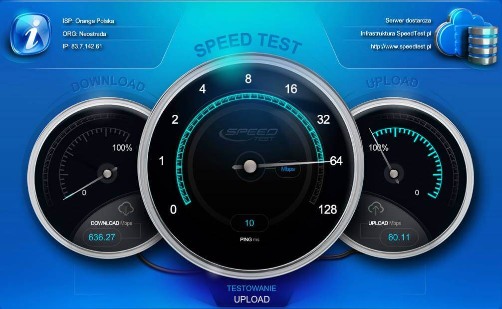 Orange światłowód SpeedTest