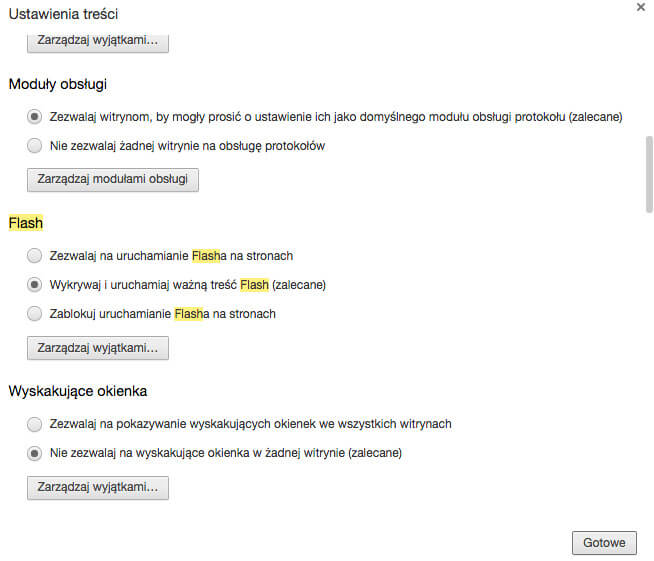 Chrome 55 Flash opcje
