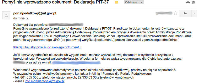 PIT Portal Podatkowy potwierdzenie e-mail