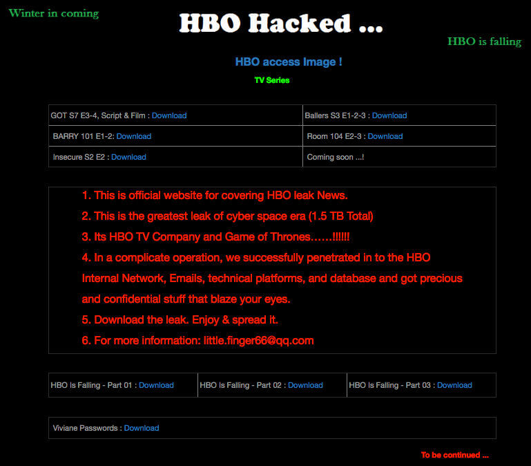 HBO hacked
