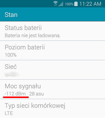 Android moc sygnału