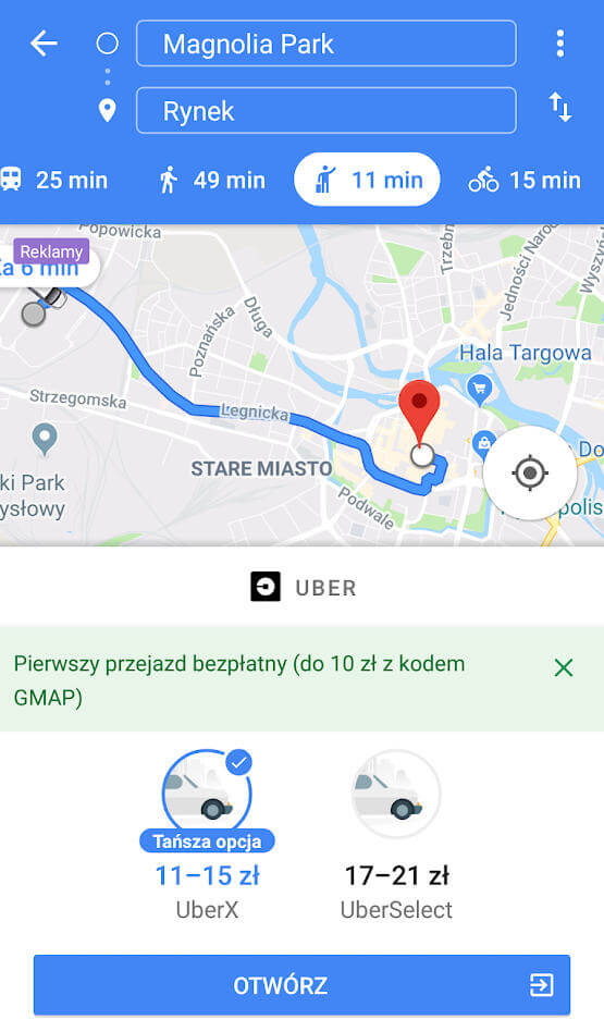 Uber Mapy Google