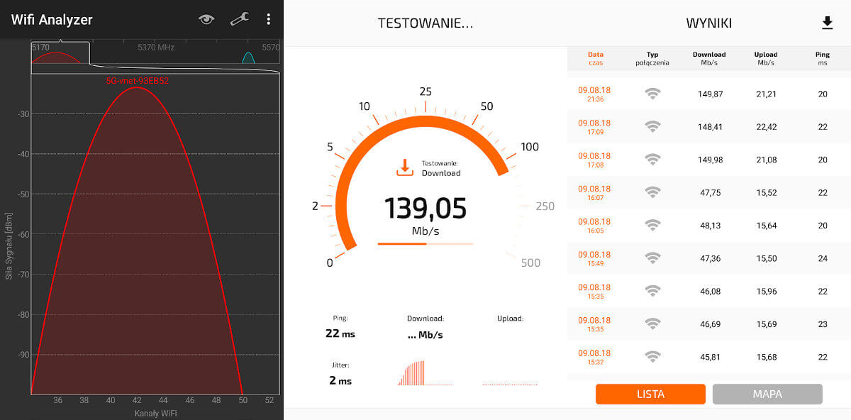 Wi-Fi 5 GHz smartfon