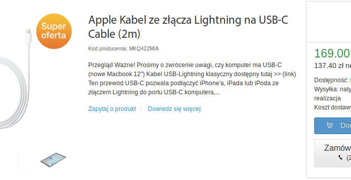 Apple kabel USB-C Lightning
