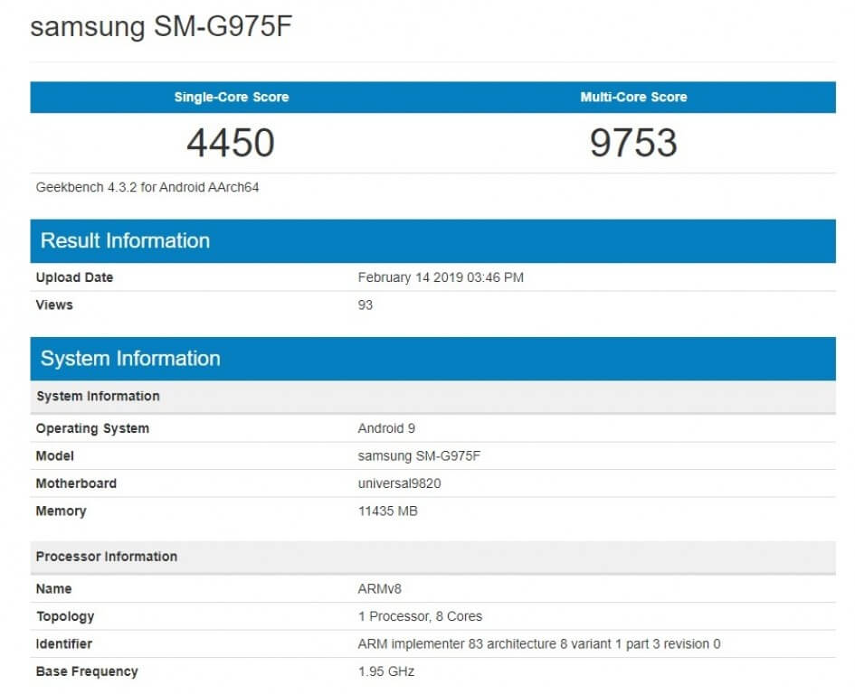 samsung galaxy s10+ geekbench