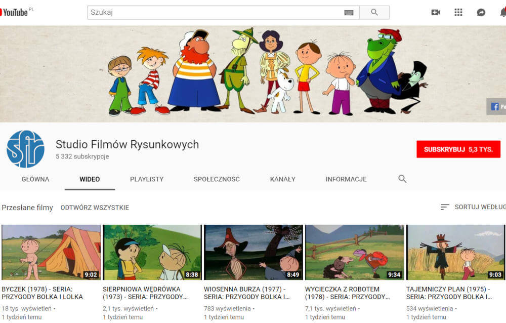 Studio Filmów Rysunkowych YouTube