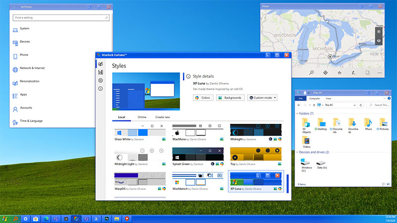 MS Windows 10, windows xp, curtains, stardock,