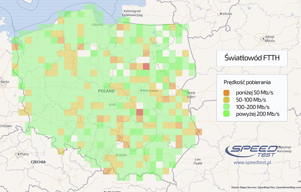 Mapa FTTH prędkość