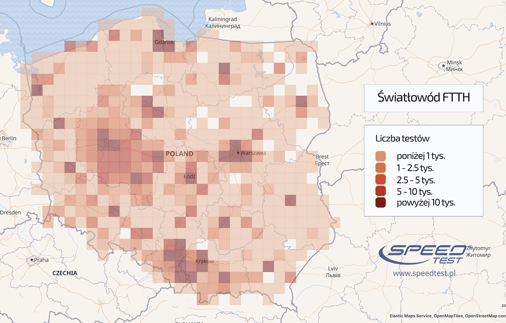 Mapa FTTH zasięg