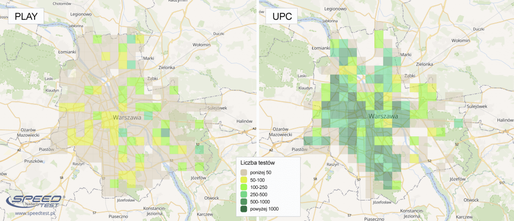 Play UPC Warszawa mapa liczba testów
